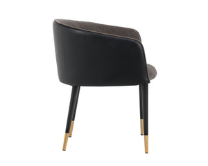 Sunpan Asher Dining Armchair - Modern Barrel Back Design with Black Steel Legs and Elegant Gold Foot Caps Sparrow Grey / Napa Black