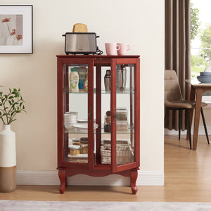 English Elm Elegant Illuminated Curio Cabinet with Tempered Glass, Mirrored Back, Adjustable Shelves & Anti-Tip Strap Cherry W1758P300123