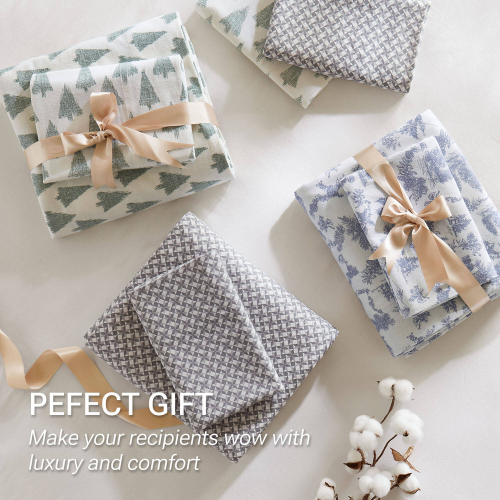 JLA Home True North by Sleep Philosophy - 100% Cotton Flannel Toile Pine Tree Sheet Set — Brushed 160gsm Warmth, Breathable Rustic Bedding (Fits Vary) TN20-0626