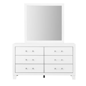 English Elm OMODA White Mirror with Solid Wood & MDF Frame, Sleek White Finish, Modern Acrylic Hardware, Contemporary Elegance B201P226205