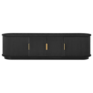 English Elm [Assembly Wooden TV Stand & Coffee Table Set with Fluted Sliding Doors, Golden Handles, Cable Management, Farmhouse Appeal Black N721S000053B