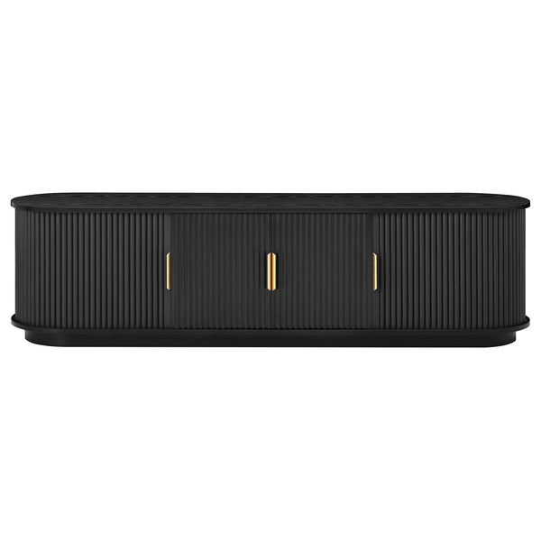 English Elm [Assembly Wooden TV Stand & Coffee Table Set with Fluted Sliding Doors, Golden Handles, Cable Management, Farmhouse Appeal Black N721S000053B