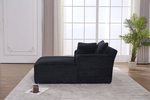 English Elm Oversized Corduroy Chaise Longue Sofa Bed — Modern Deep Seat Sleeper with Armrests & Pillows, Black W1752P282660