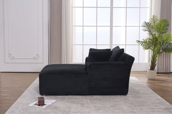 English Elm Oversized Corduroy Chaise Longue Sofa Bed — Modern Deep Seat Sleeper with Armrests & Pillows, Black W1752P282660