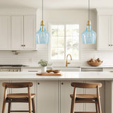 INK+IVY Auburn Transitional Auburn Bell Shaped Hanging Glass Pendant Light FB151-1171 Gold/Blue