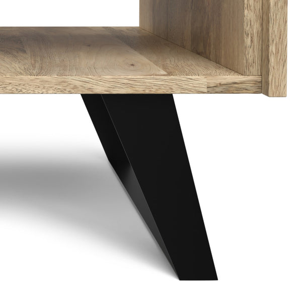 English Elm Lowry Natural Mango Wood End Table with Drawer, Modern Industrial Metal Legs, 22" Square Accent B136P203451