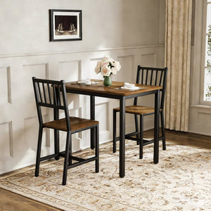 English Elm Dining Table Set 3 Piece Industrial Steel Frame with Melamine Top for Kitchen Nook Walnut W1162P424924