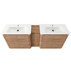 English Elm 84'' Freestanding Double Sink Bathroom Vanity Oak Finish Soft Close Storage Cabinet W999S00516