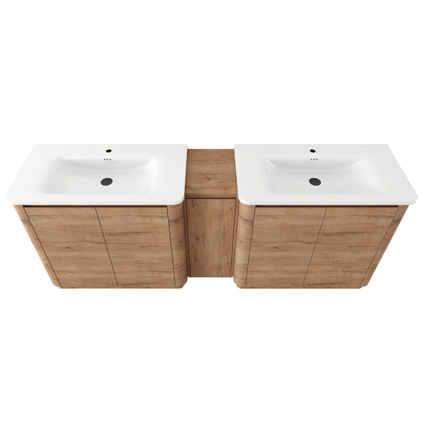 English Elm 84'' Freestanding Double Sink Bathroom Vanity Oak Finish Soft Close Storage Cabinet W999S00516