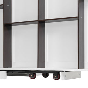 English Elm Rotating Queen Murphy Wall Bed with 14 Open Shelves Hydraulic Lift Space Saving White LP000962AAK