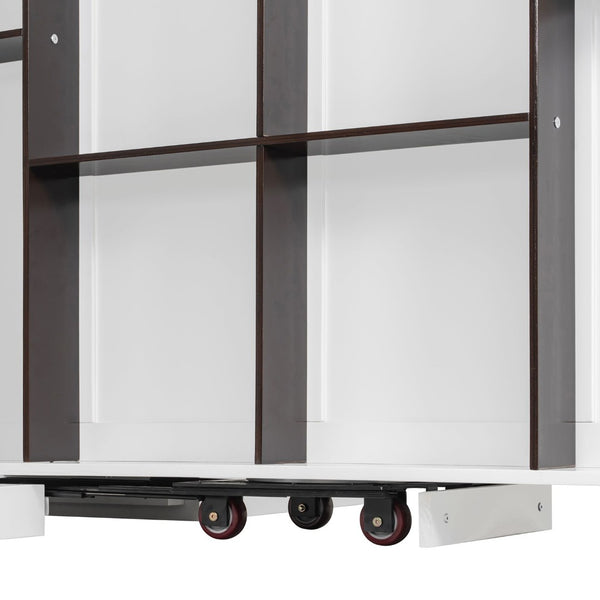English Elm Rotating Queen Murphy Wall Bed with 14 Open Shelves Hydraulic Lift Space Saving White LP000962AAK