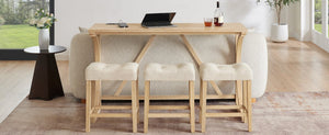 English Elm 59 Inch Bar Table Set with Power Outlet Rubberwood Frame and 3 Linen Stools Light Oak W2972P385256