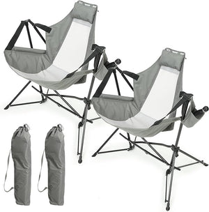 English Elm Hammock Camping Chair Set - Portable Rocking Recliner With Pillow, Cup Holder & Carry Bag For Outdoors W640P147222