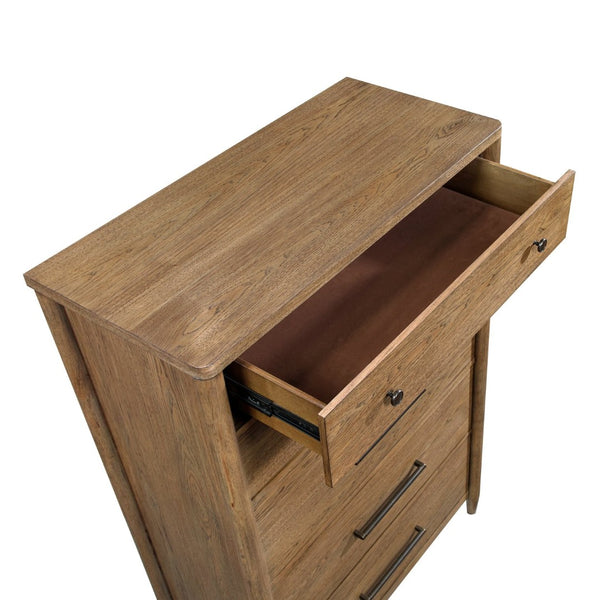 English Elm Modern Transitional Tall 5-drawer Chest with Cedar Lining and Hickory Veneer Finish B011P425799