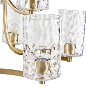 JLA Home Hampton Hill - 9-light Antique Brass Round Tiered Chandelier with Textured Glass Shades, Adjustable Chain, LED Ready FB150-1190