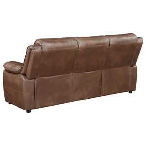 English Elm Worthington Dark Brown Padded Arm Sofa with Pillowtop Arms, Faux Leather Upholstery, Plush Comfort B062P354079