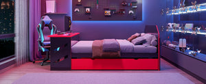 English Elm Full Size Wood Daybed with Twin Trundle Desk and Usb Charging for Teen Rooms Red LT000262AAR