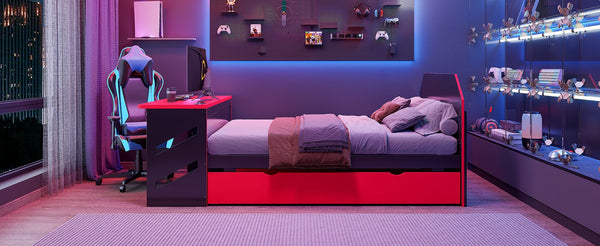 English Elm Full Size Wood Daybed with Twin Trundle Desk and Usb Charging for Teen Rooms Red LT000262AAR