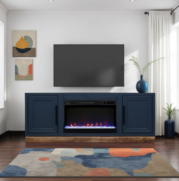 English Elm Nora 64-inch Fireplace TV Stand with 26" Electric Insert, Two-Tone Alder & Poplar Craftsmanship Blue B108P345194