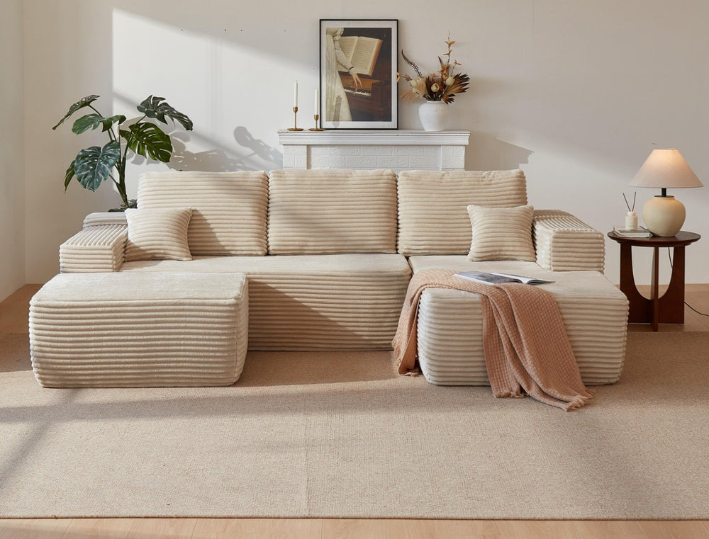English Elm 104''cloud Modular U-shaped Sectional Plush Corduroy Deep Seat Sofa for Living Room W3975S00030