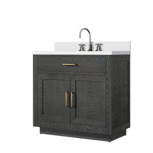 English Elm Black Oak Single Bath Vanity With White Quartz Top & Complete Faucet Set – Elegant Storage Solution B2731P260819