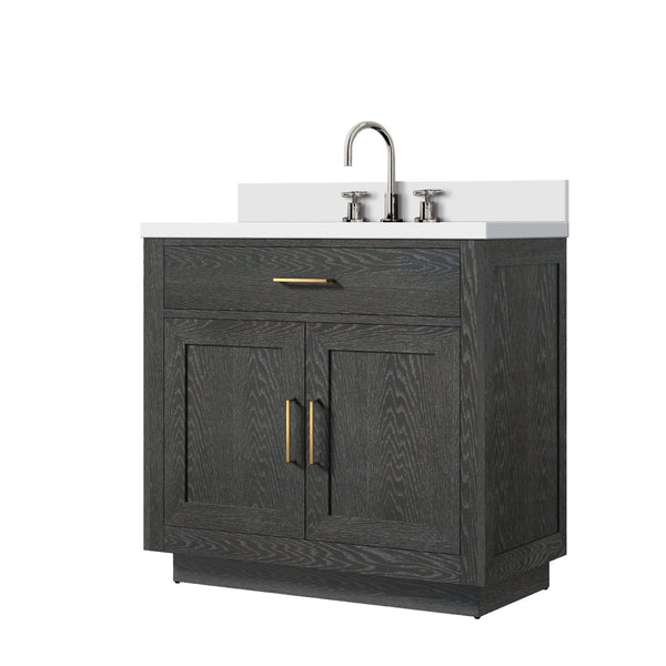 English Elm Black Oak Single Bath Vanity With White Quartz Top & Complete Faucet Set – Elegant Storage Solution B2731P260819