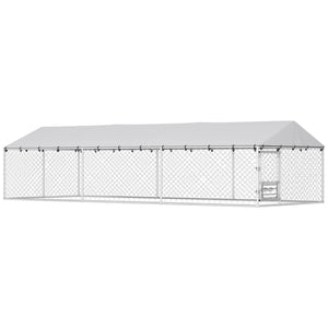 English Elm Large-sized Galvanized Steel Outdoor Dog Kennel with Oxford Fabric Weatherproof Roof T3971S00207