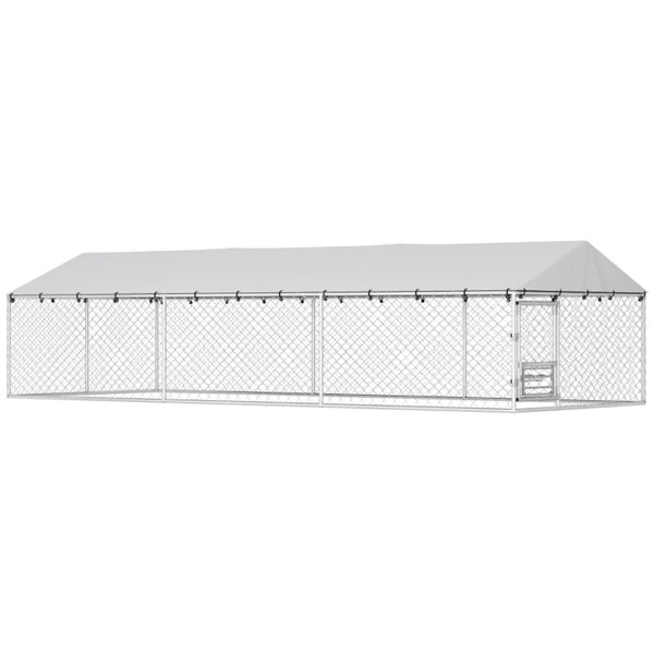 English Elm Large-sized Galvanized Steel Outdoor Dog Kennel with Oxford Fabric Weatherproof Roof T3971S00207