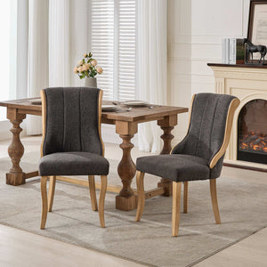 English Elm Snow Velvet dining chair with mid-century curved wood trim, plush foam support, sturdy solid wood craftsmanship and sculpted legs for elegant dining and lounge seating Gray W1143P332692