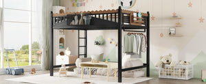 English Elm Full Size Metal Loft Bed with Built-in Shelving for Teen or Studio Bedroom W1580S00381