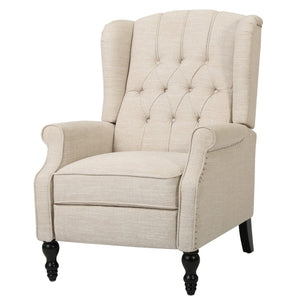 English Elm Charcoal Wingback Pushback Recliner with Button Tufted Diamond Fabric Upholstery Beige N763P410529A