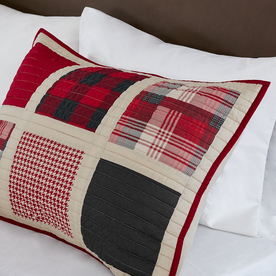 JLA Home Woolrich - 100% Cotton Huntington Oversized Quilt Mini Set – Lightweight Plaid & Solid Patchwork, Breathable Year-Round Comfort 110 L x 96 W x 0.25H WR14-1725