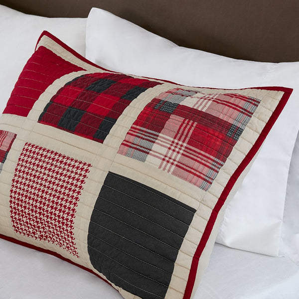 JLA Home Woolrich - 100% Cotton Huntington Oversized Quilt Mini Set – Lightweight Plaid & Solid Patchwork, Breathable Year-Round Comfort 96 L x 92 W x 0.25H WR14-1724
