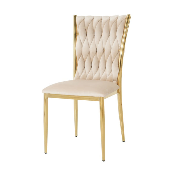 English Elm Modern Velvet Upholstered Dining Chairs with Gold Metal Legs Elegant Set of Two Beige W210P309922