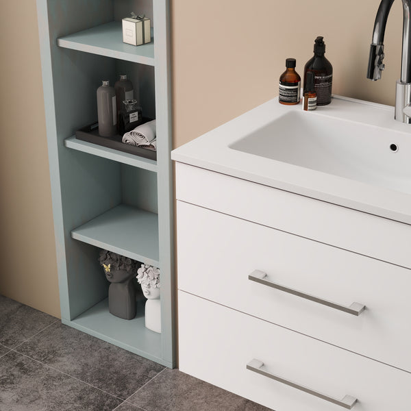 English Elm 24-Inch Modern White Gloss Wall-Mounted Bathroom Vanity With Soft-Close Drawers & Ceramic Sink W3151S00005