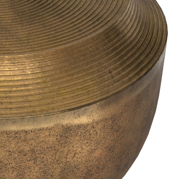 English Elm Timmons Hand-Finished Cast Aluminum Coffee Table in Antique Brass, Drum Shape, Multipurpose Accent Piece B136P239032