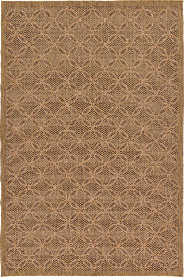 Unique Loom Outdoor Trellis Spiral Machine Made Geometric Rug Light Brown, Brown/Cream/Light Brown/Gold 7' 0" x 10' 0"