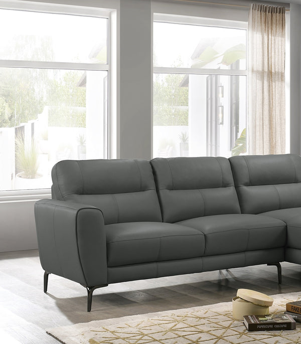 English Elm Top Top Grain Leather 2-Piece Sectional Sofa with Right-Facing Chaise, Tight-Back Stitching, Luxurious Upholstery Anthracite 60.9 L x 37.5 W x 30 H B011S01484