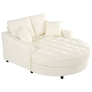 English Elm 55" Modern Chaise Lounge Sofa Bed Upholstered in Soft Chenille with Tufted Round Seat & Pillows, Durable Frame Beige N719P256002A