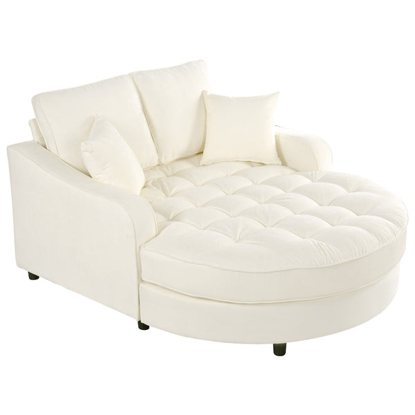 English Elm 55" Modern Chaise Lounge Sofa Bed Upholstered in Soft Chenille with Tufted Round Seat & Pillows, Durable Frame Beige N719P256002A