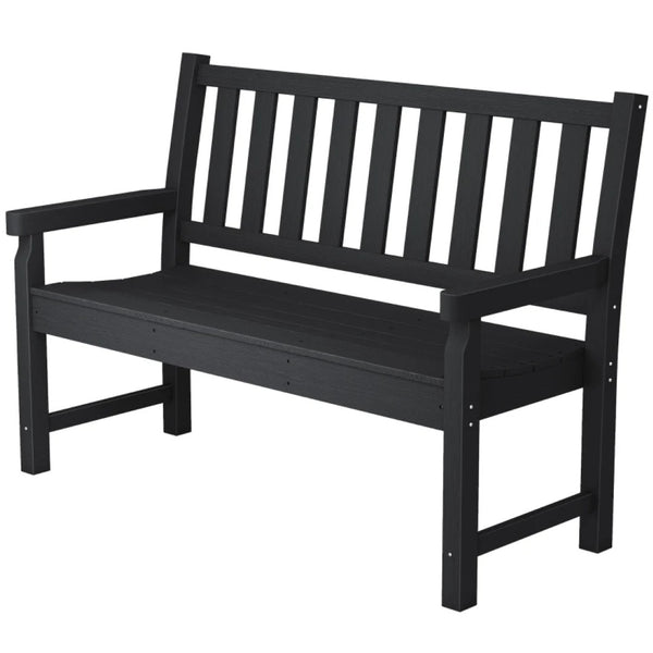 English Elm Lawn Curved Hdpe Outdoor Bench Wood Grain Slatted Two Person Patio Seating Black T3971P475996