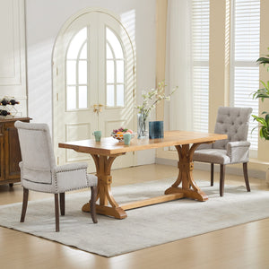 English Elm Upholstered Chenille Dining Chair with Hand-Tufted Back, Curved Solid Wood Legs, Comfortable Armseat Beige W1143P346927