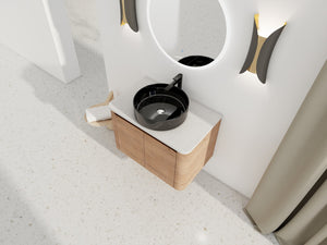 English Elm 30'' Wall-Mounted Bathroom Vanity With Ceramic Sink, Soft-Close Doors & Sleek Modern Design W999S00391