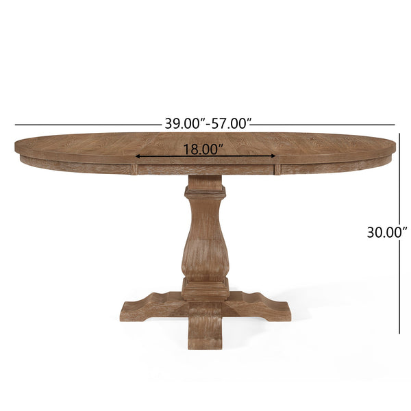 English Elm Christopher Knight Home® - Oval Extension Dining Table – Elegant Rubberwood Design With Natural Finish & Pedestal Base For Style N771P355872G_N771P355873G