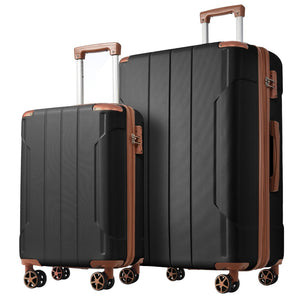 English Elm Hardshell Abs 2 Piece Luggage Set with Tsa Lock Spinner Wheels Carry on Travel Black Brown N730P306666A