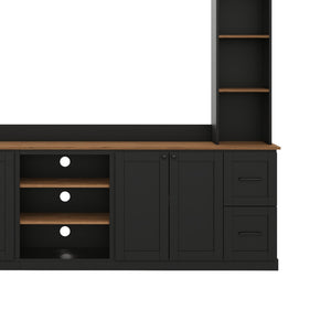 English Elm Unique Low Profile Media Console with Led Lighting Glass Shelves Fits Tvs to 105 Black N721S000077B