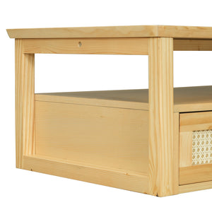 English Elm VIBE Rustic Rattan Coffee Table with 2 Tabletops, Adjustable Shelf and Spacious Drawer for Living Room Natural N724P232190N