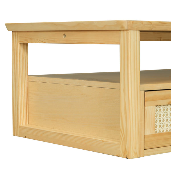 English Elm VIBE Rustic Rattan Coffee Table with 2 Tabletops, Adjustable Shelf and Spacious Drawer for Living Room Natural N724P232190N