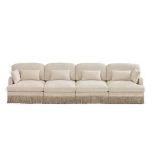 English Elm 131" Chenille Leopard Sectional Sofa Modular 4 Seat Deep Cushion Tassel Trim Beige W5656S00007