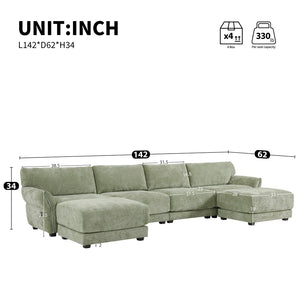 English Elm [video]142" Chenille U-shape Sectional Sofa with Usb Charging Ottoman Petal Arms 6 Seat N723S8038F